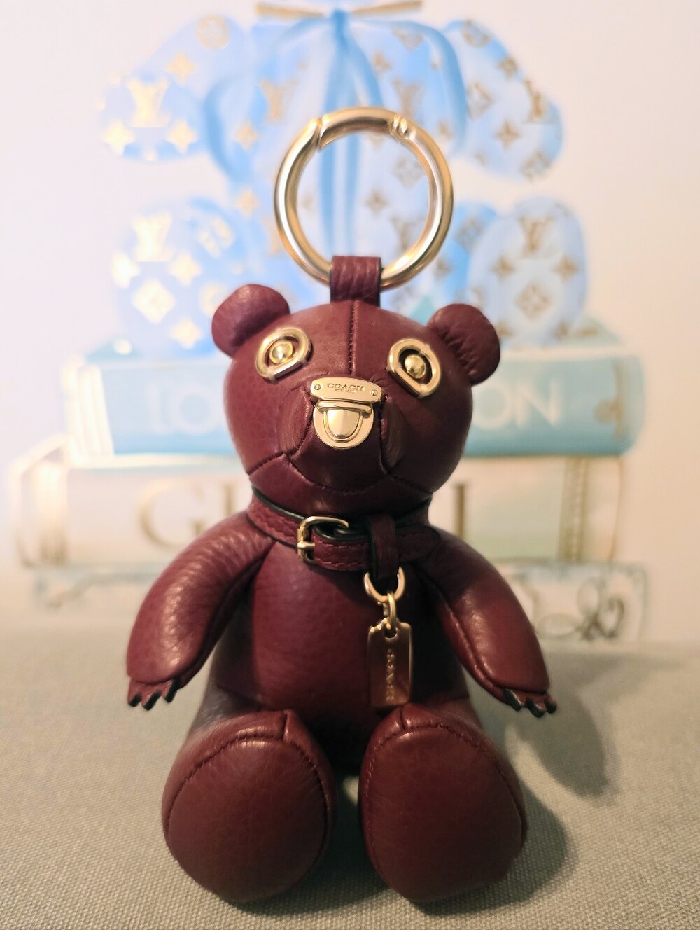 Coach Ruby Red Burgundy Pebble Leather Bear Bag Charm